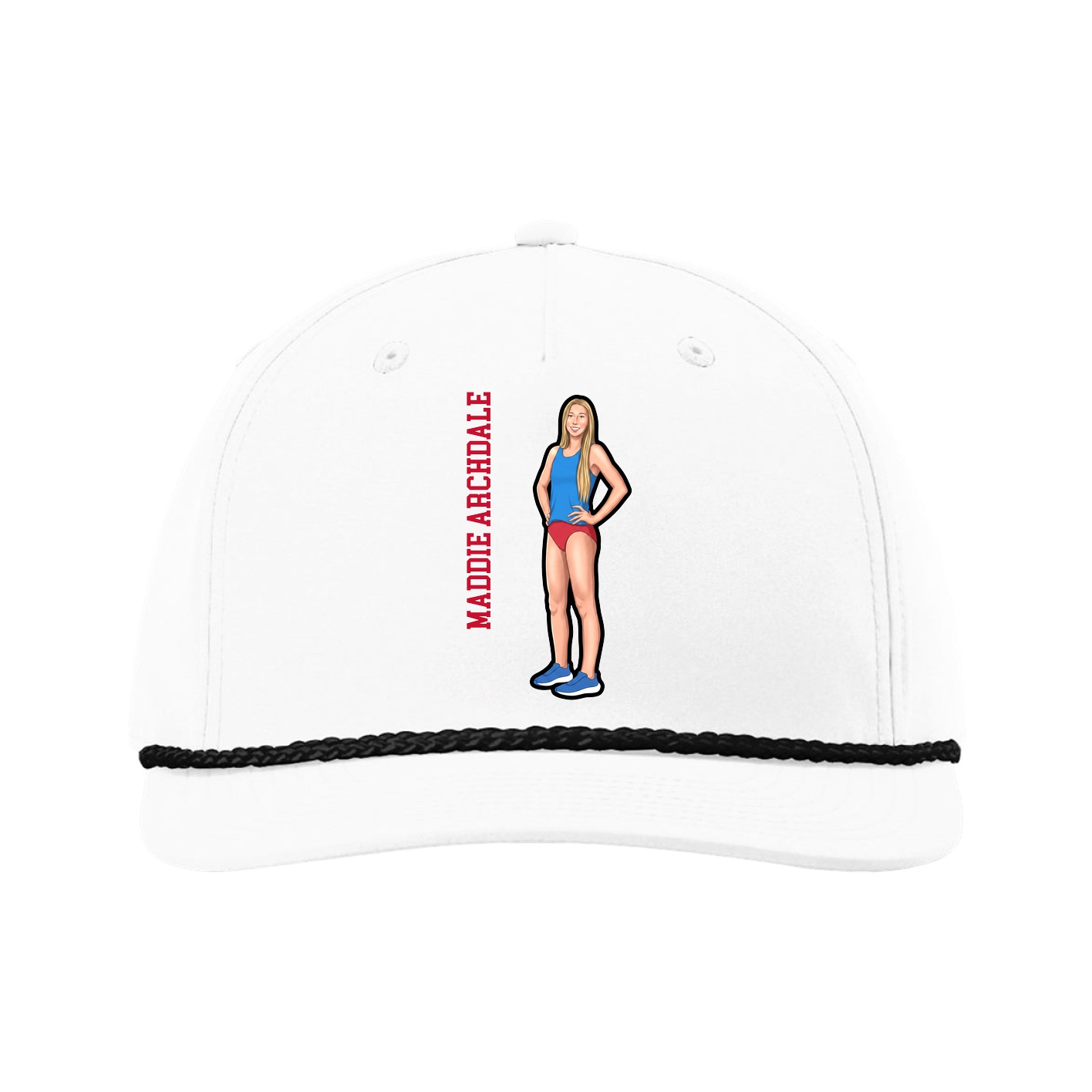 Five-Panel Classic Rope Cap — Name Vertical in White