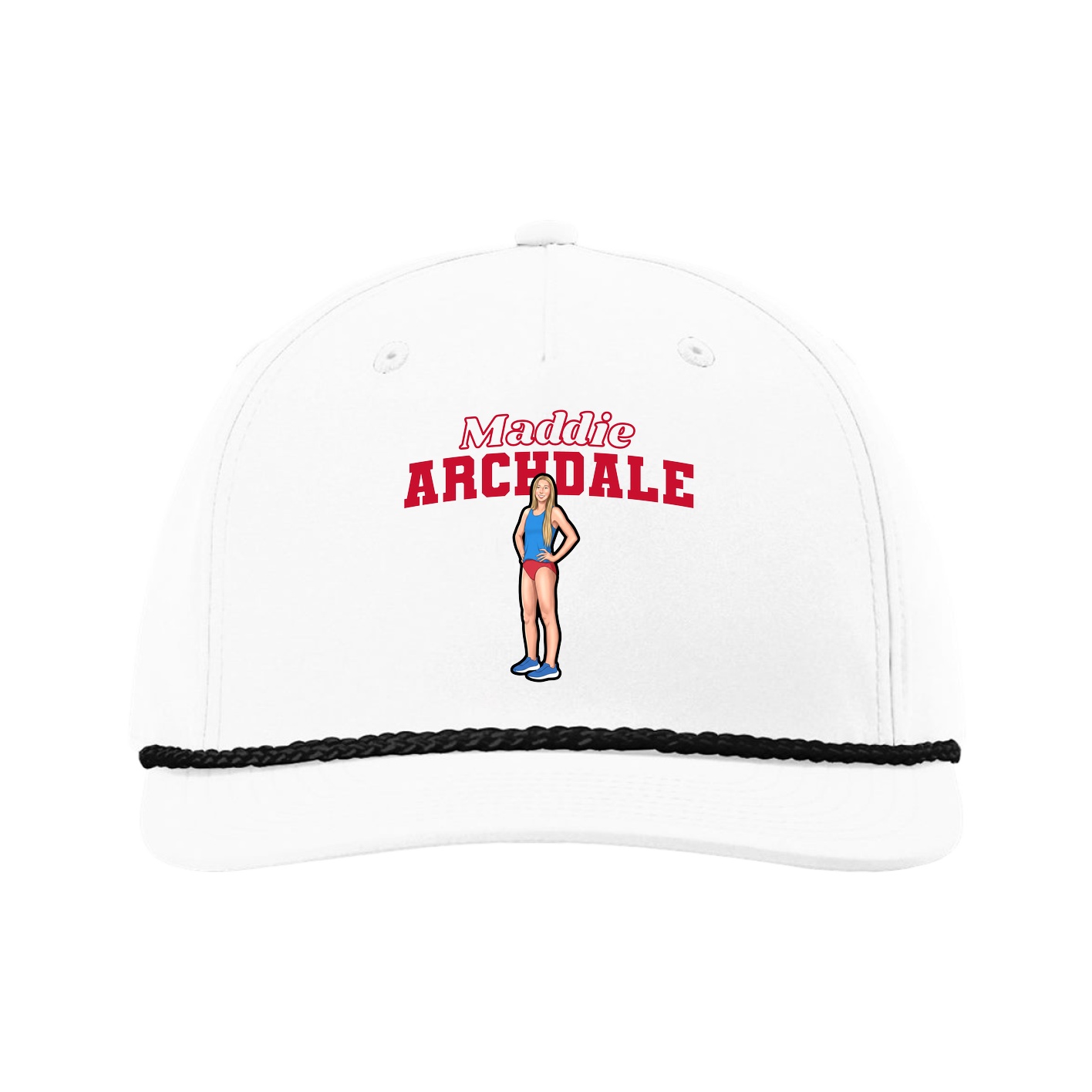 Five-Panel Classic Rope Cap — Name Arch in White