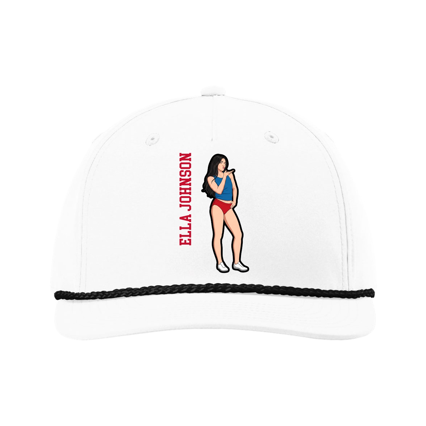 Five-Panel Classic Rope Cap — Name Vertical in White