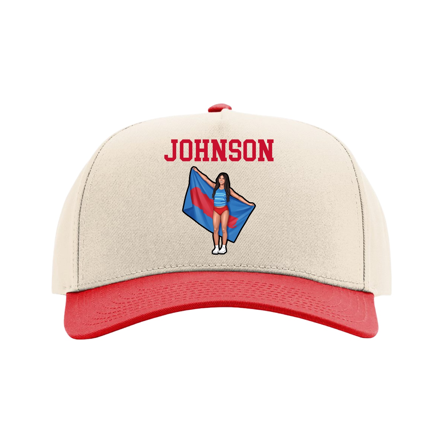 Full Fabric Five-Panel Champ Cap — Shirsey in Cream/Red