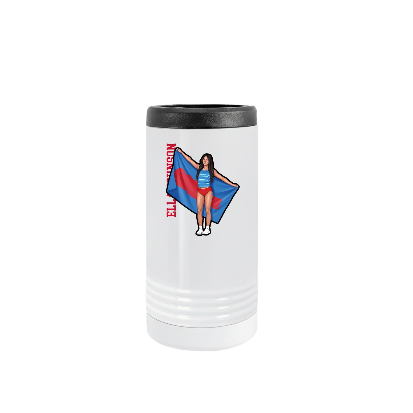 Slim Beverage Holder — Name Vertical in White