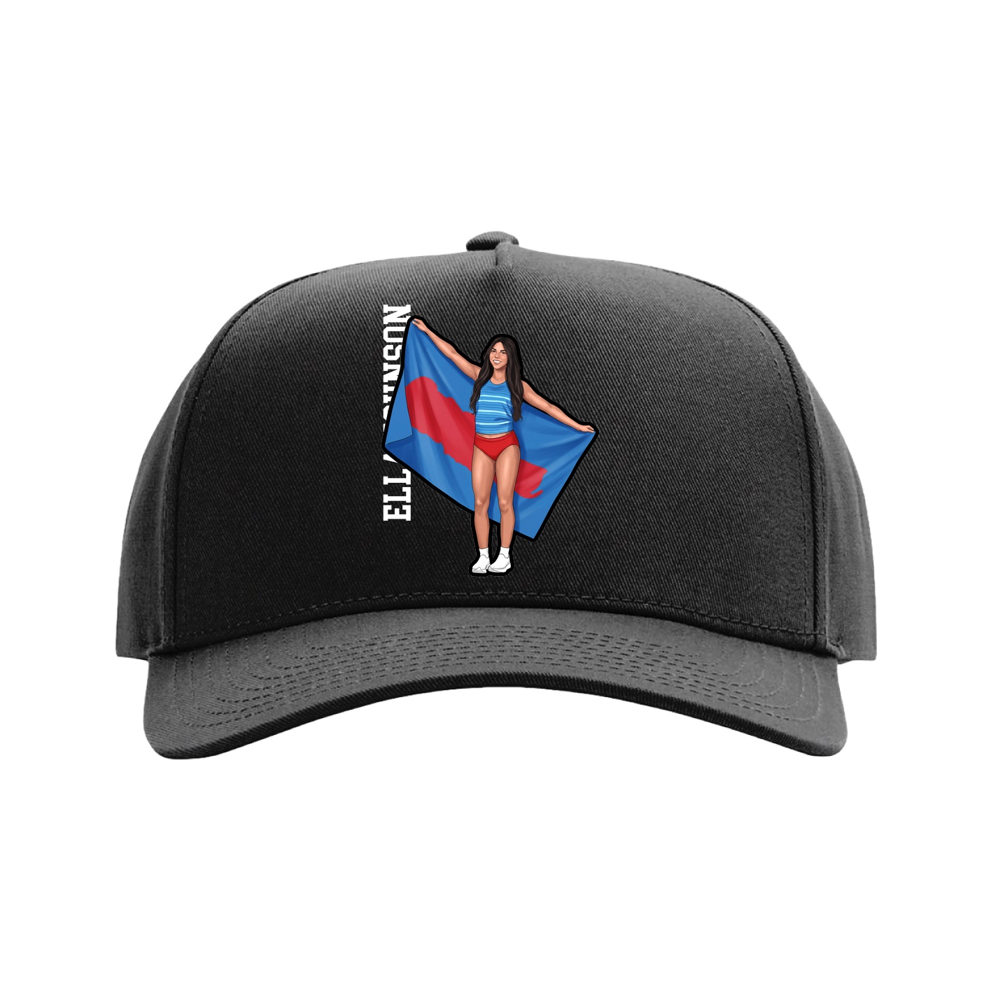Full Fabric Five-Panel Champ Cap — Name Vertical in Black