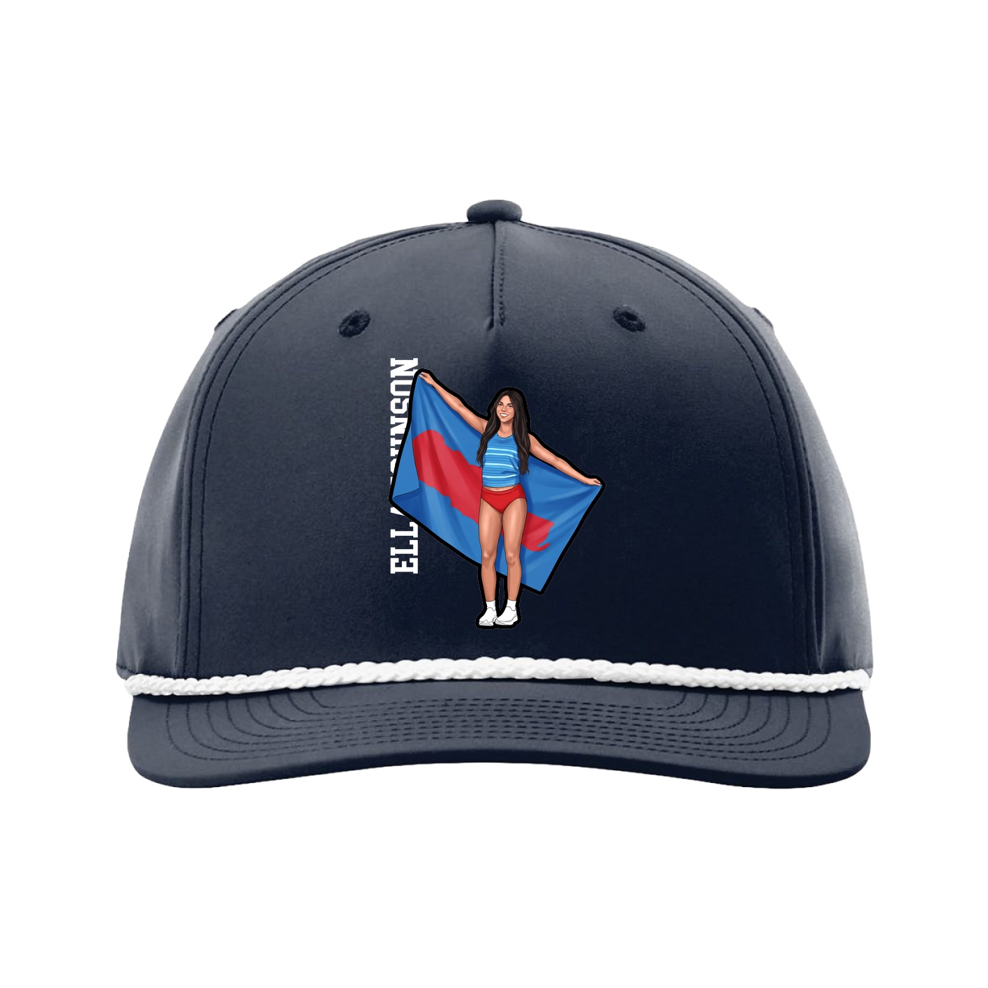 Five-Panel Classic Rope Cap — Name Vertical in Navy