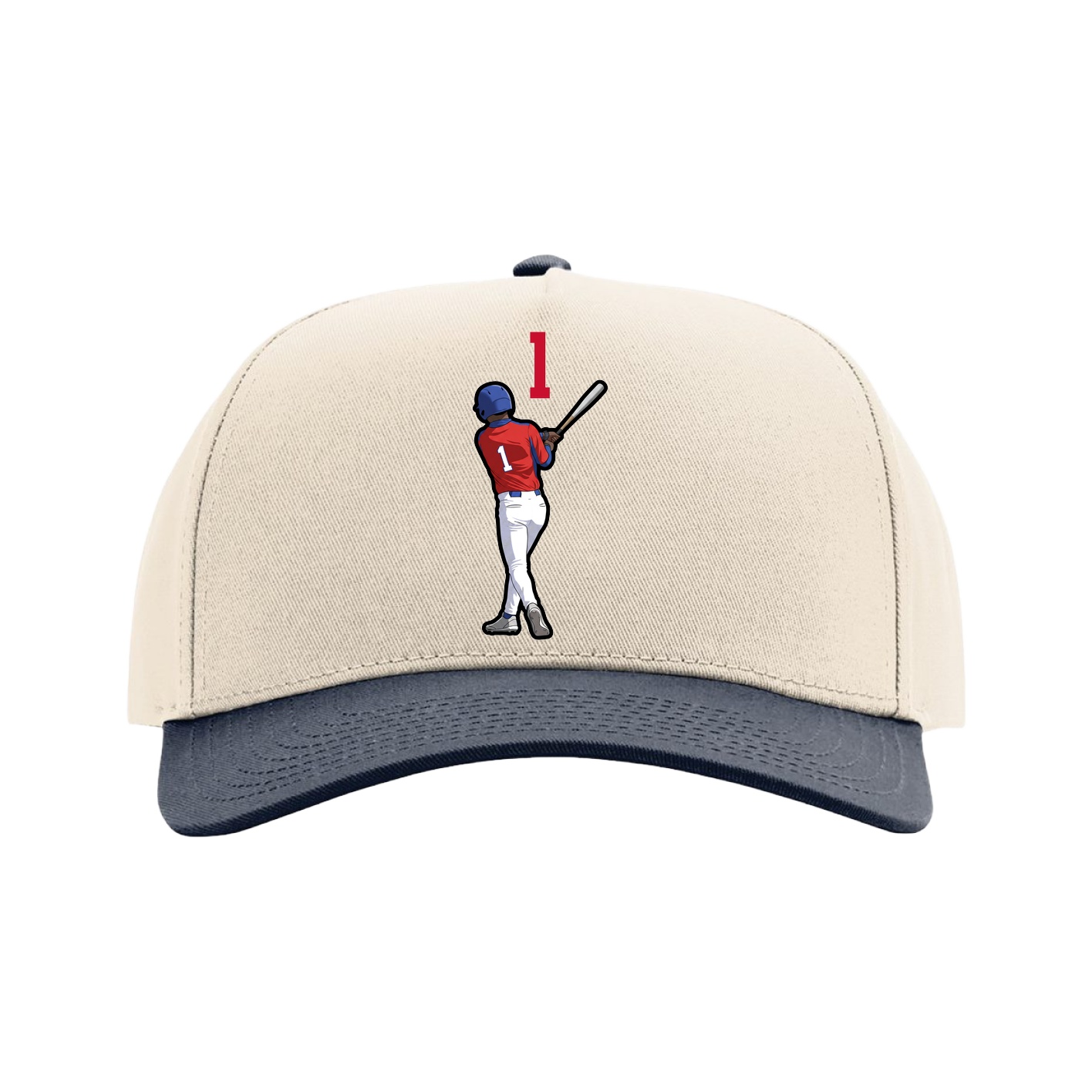 Full Fabric Five-Panel Champ Cap — Number Top in Cream/Navy