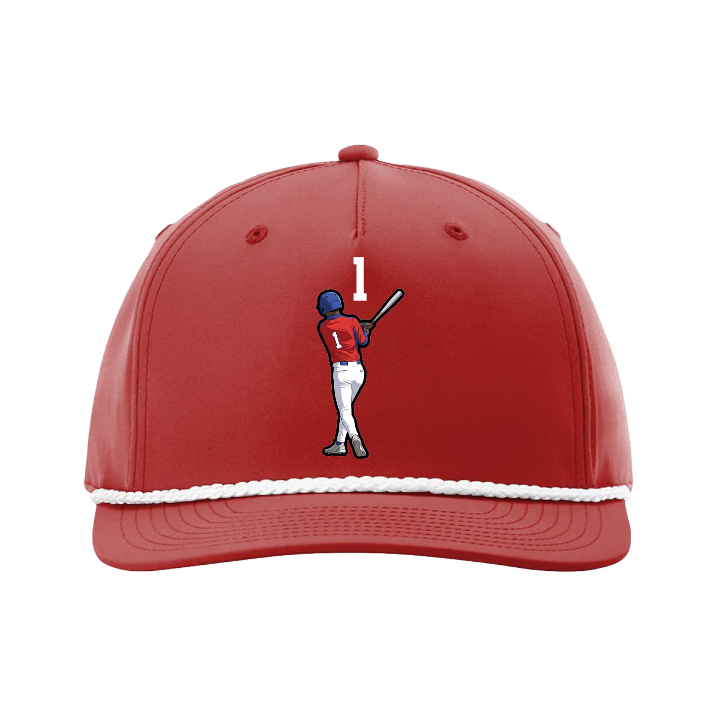 Five-Panel Classic Rope Cap — Number Top in Red