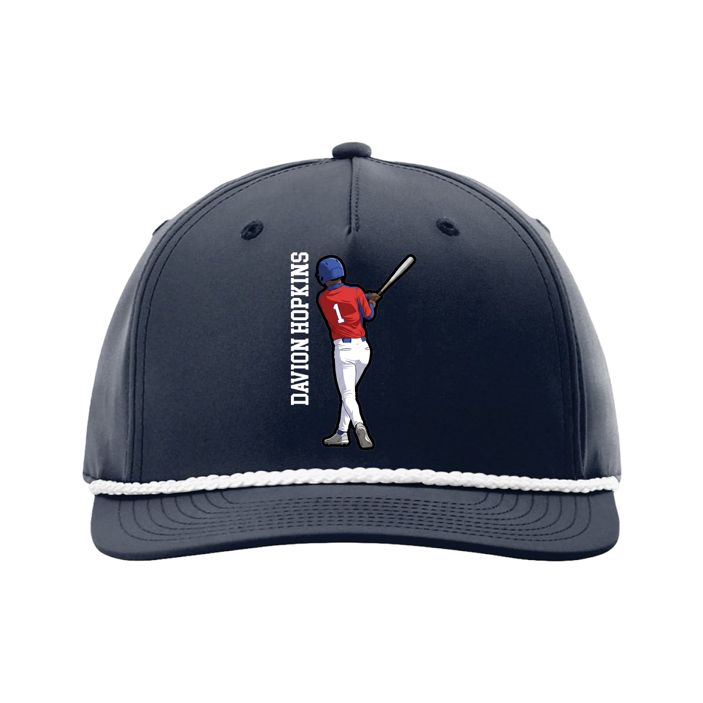 Five-Panel Classic Rope Cap — Name Vertical in Navy