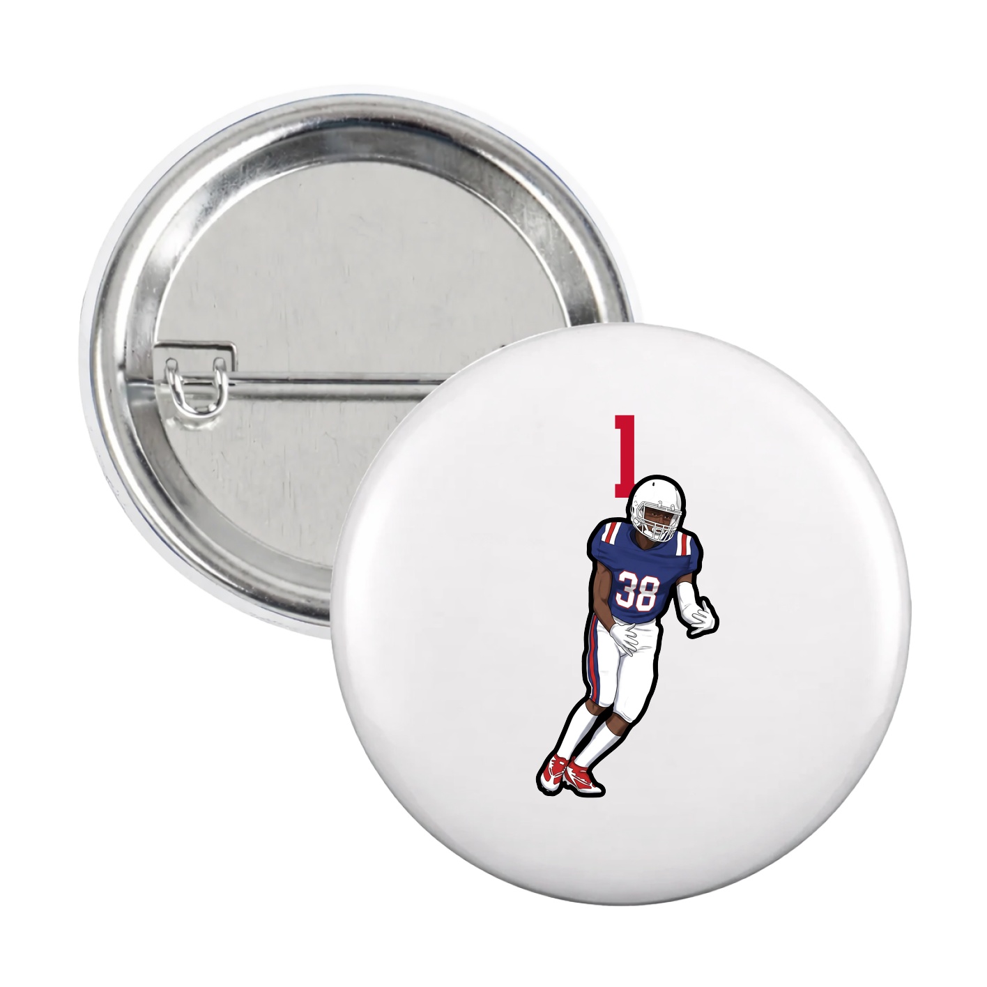 Game Day Button — Number Top in White