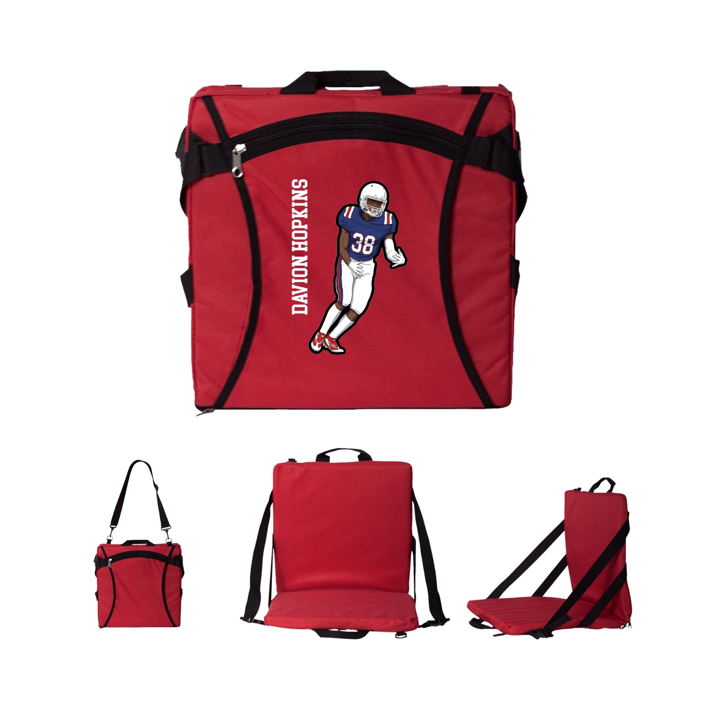 Folding Stadium Seat — Name Vertical in Red