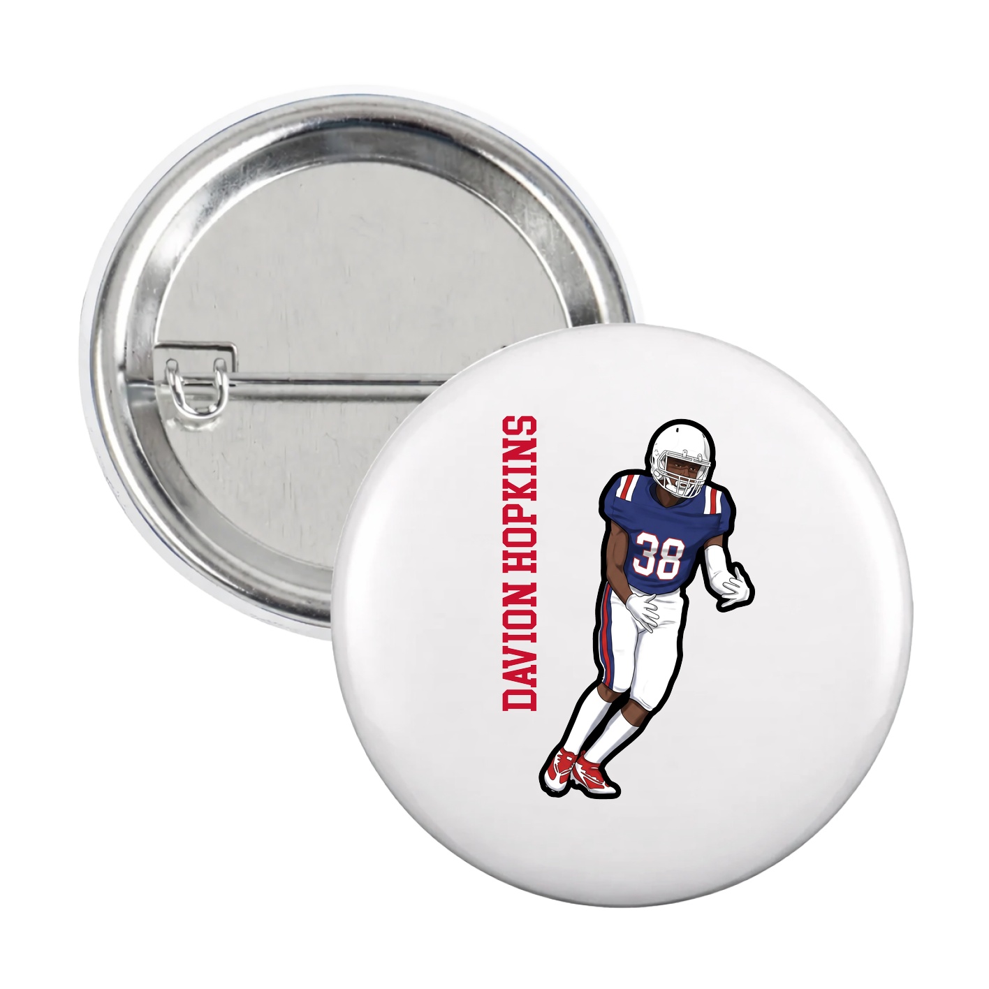 Game Day Button — Name Vertical in White