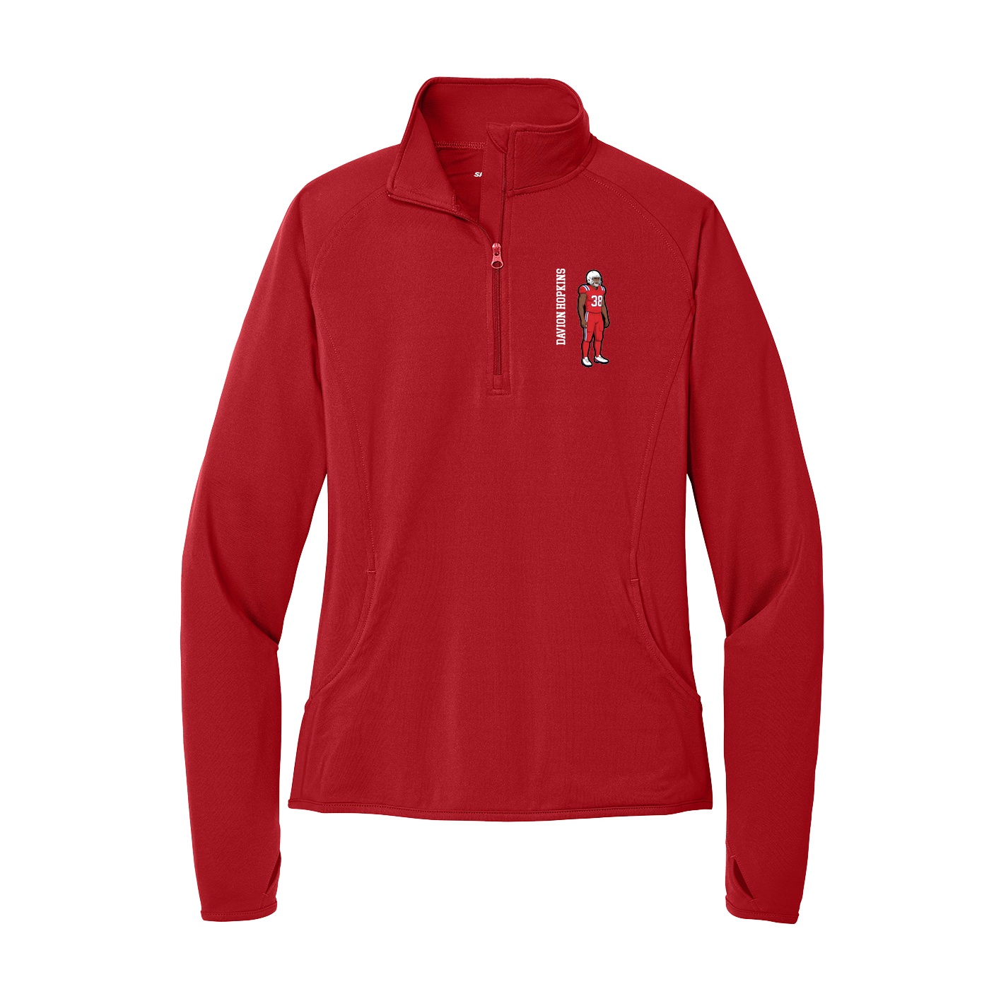 Women's Q-Zip Pullover — Name Vertical in Red