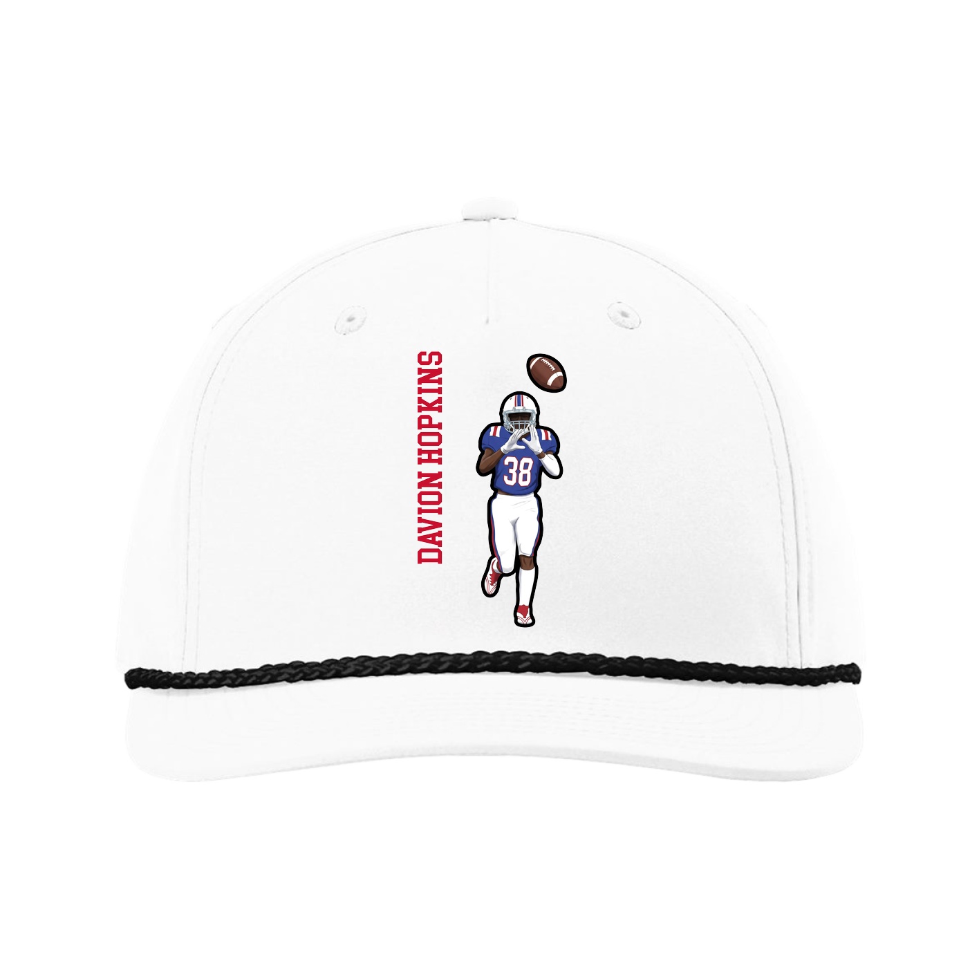 Five-Panel Classic Rope Cap — Name Vertical in White