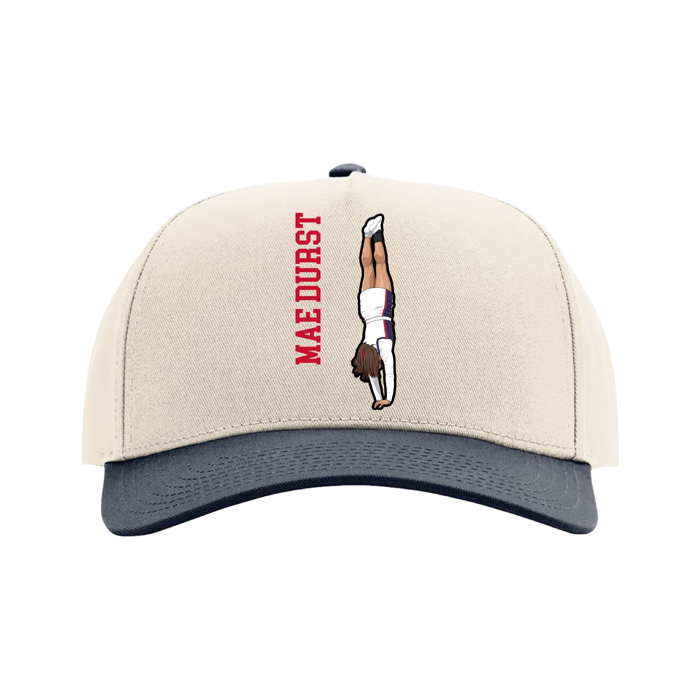 Full Fabric Five-Panel Champ Cap — Name Vertical in Cream/Navy