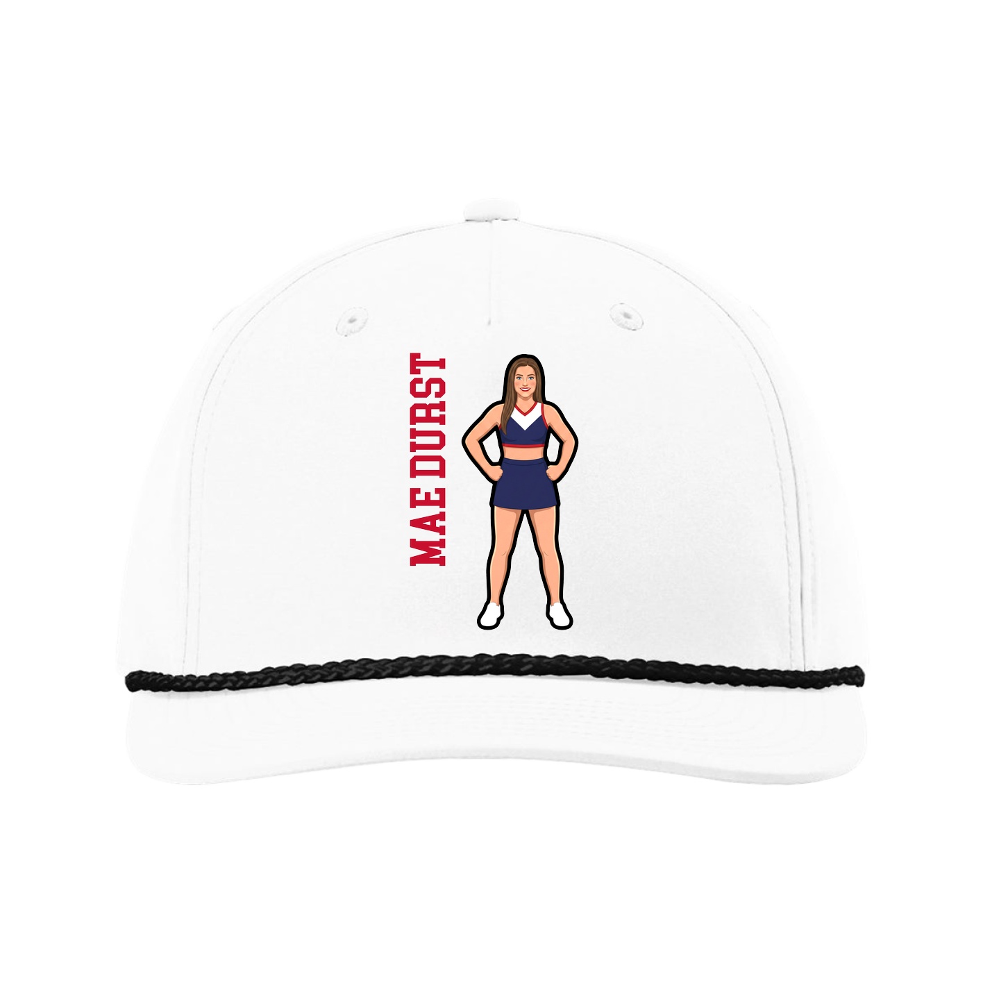 Five-Panel Classic Rope Cap — Name Vertical in White