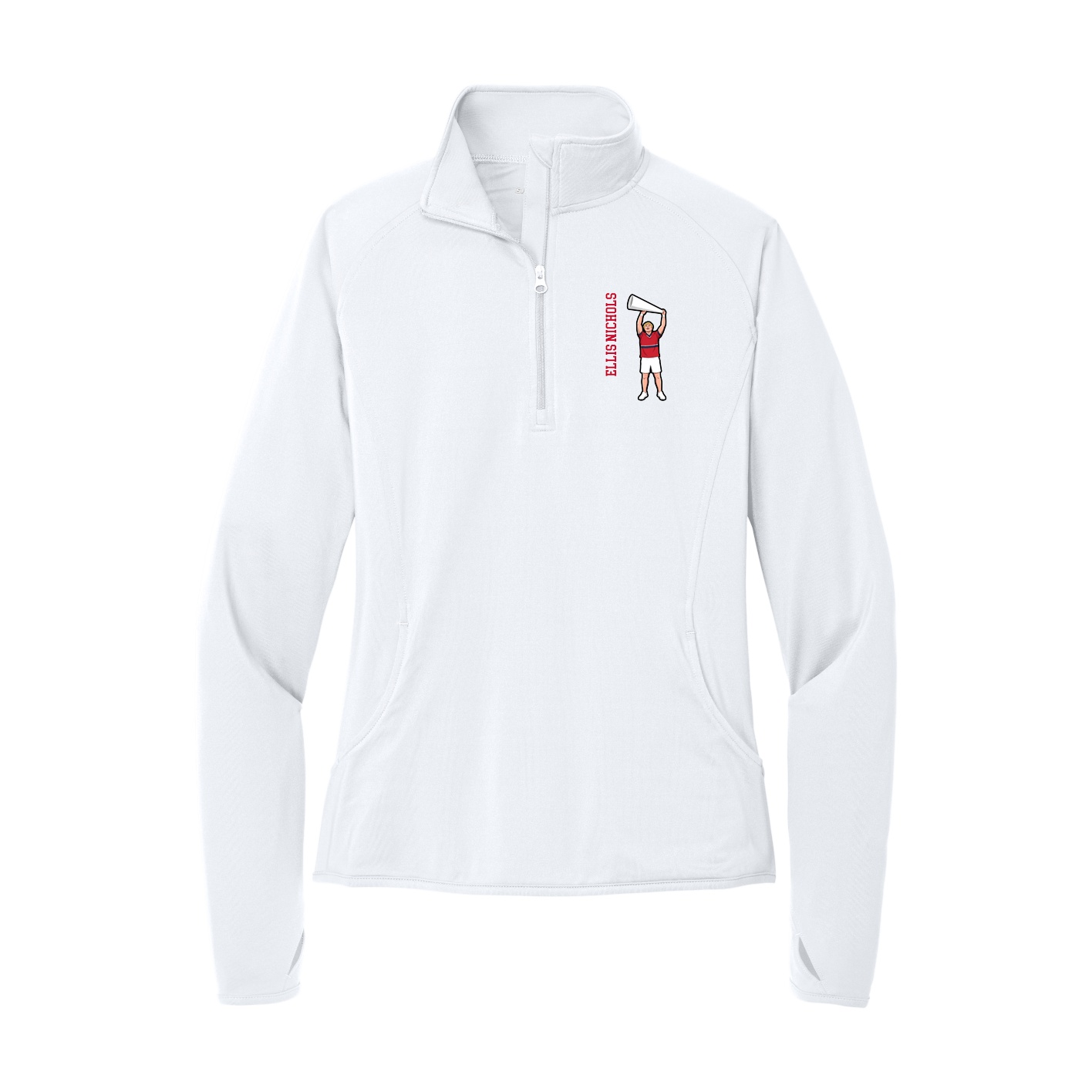 Women's Q-Zip Pullover — Name Vertical in White