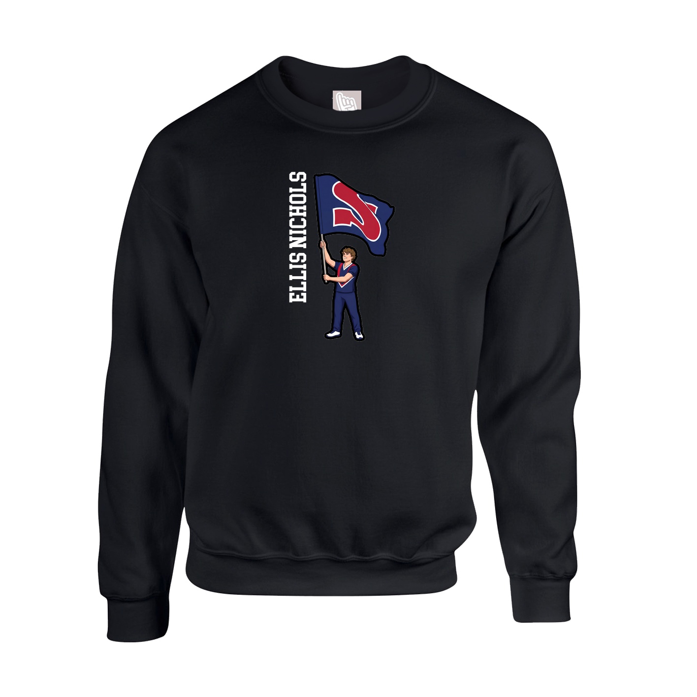 Fleece Crew — Name Vertical in Black
