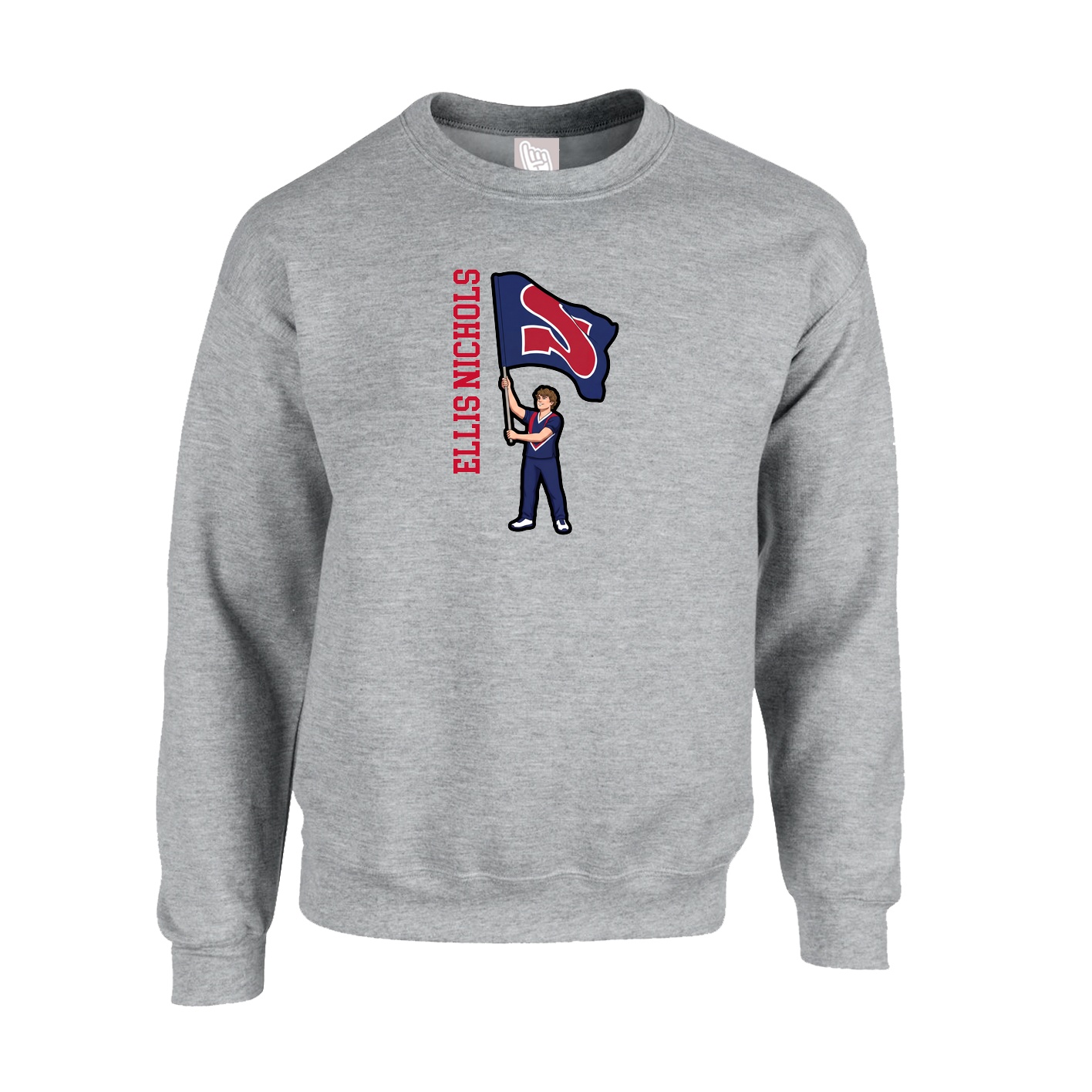 Fleece Crew — Name Vertical in Grey