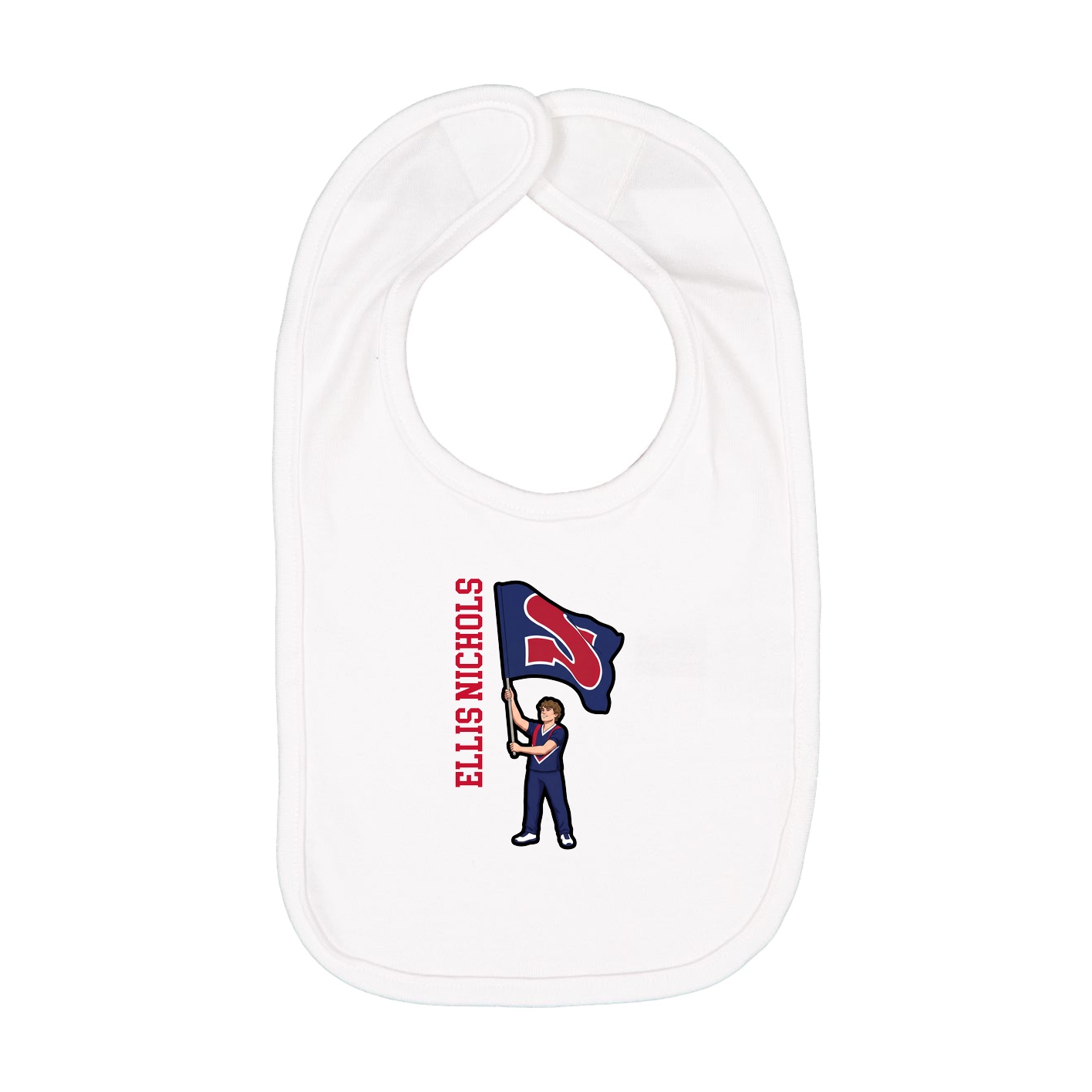 Infant Bib — Name Vertical in White