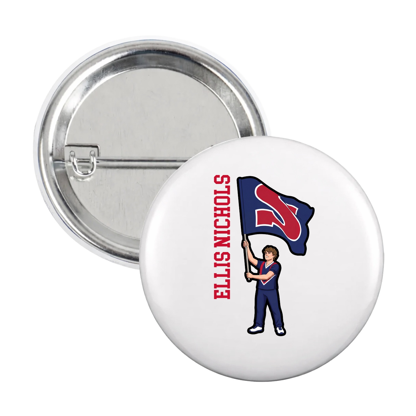 Game Day Button — Name Vertical in White