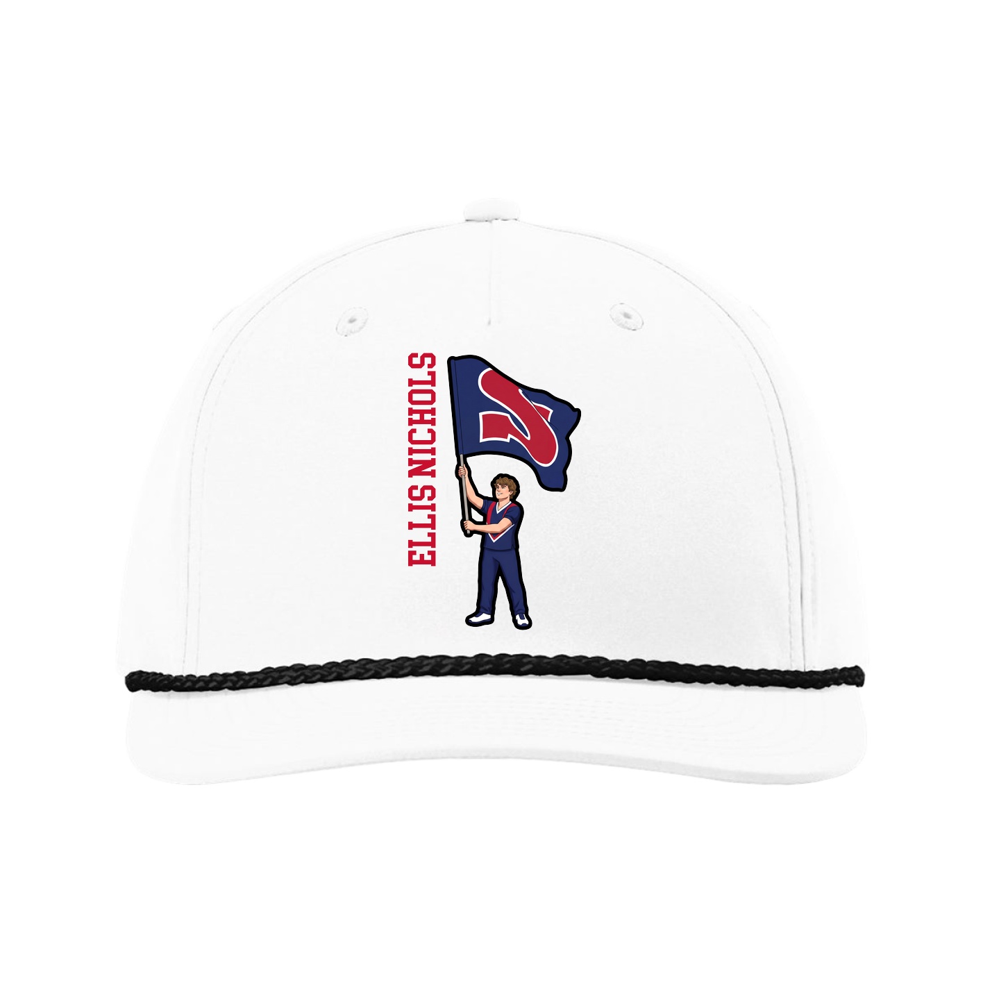 Five-Panel Classic Rope Cap — Name Vertical in White