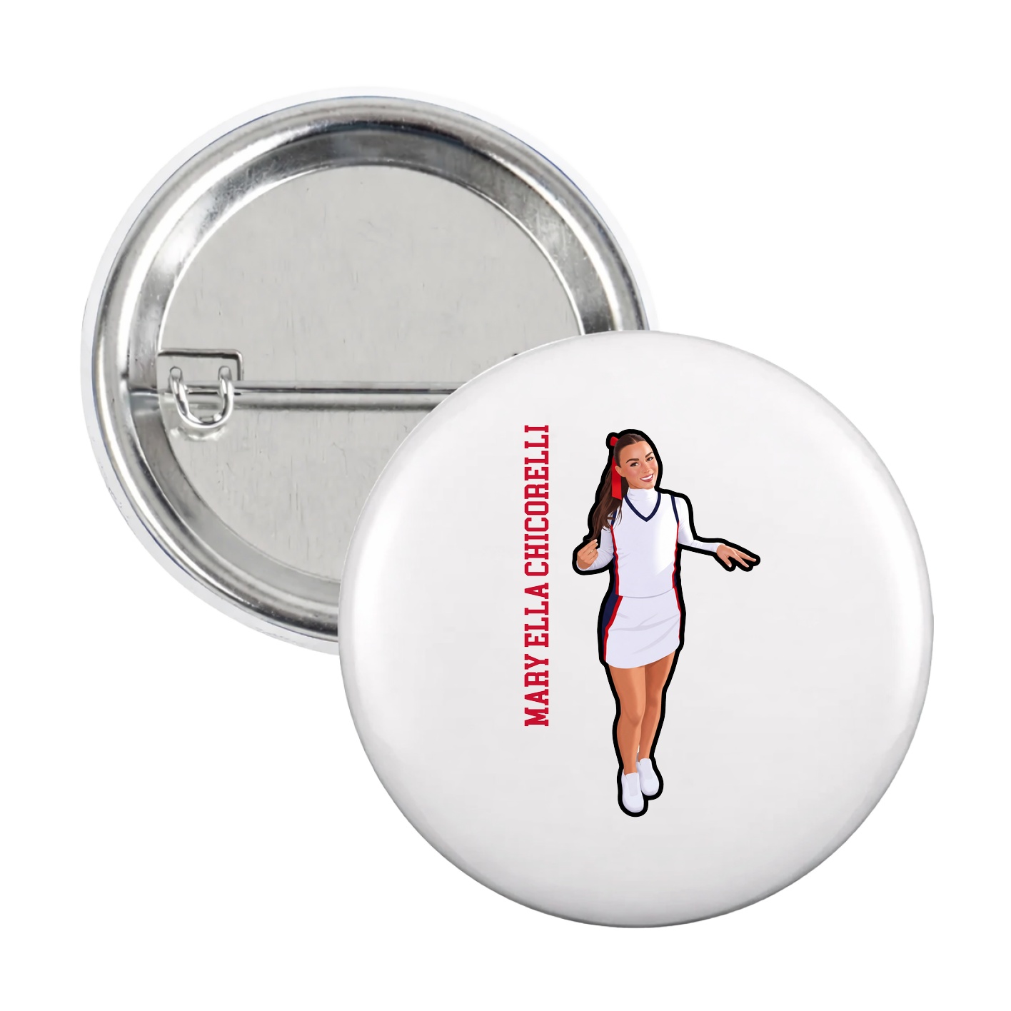 Game Day Button — Name Vertical in White