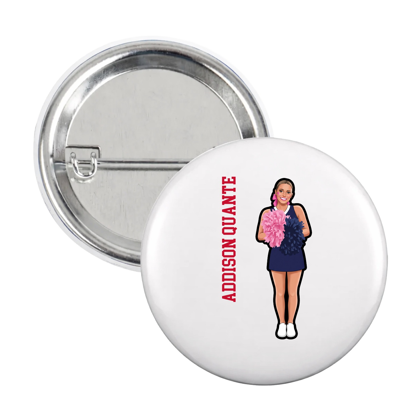 Game Day Button — Name Vertical in White