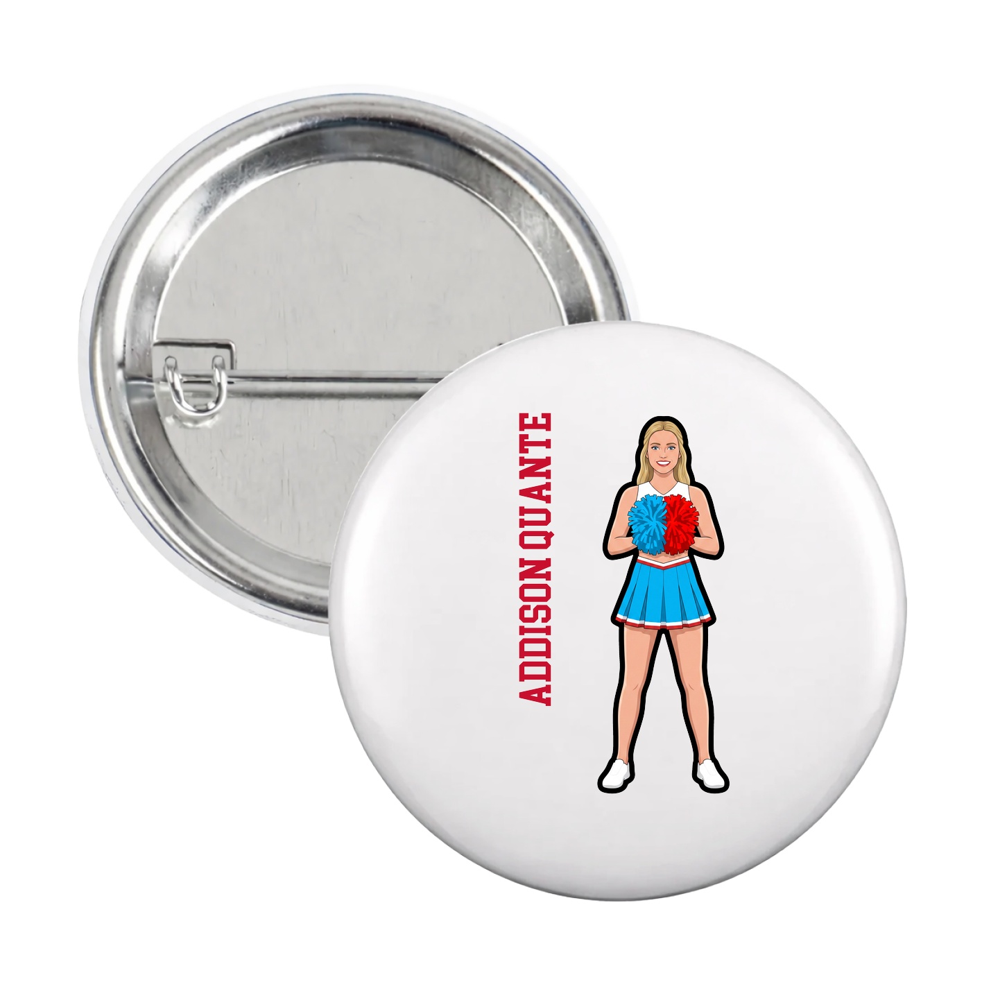 Game Day Button — Name Vertical in White