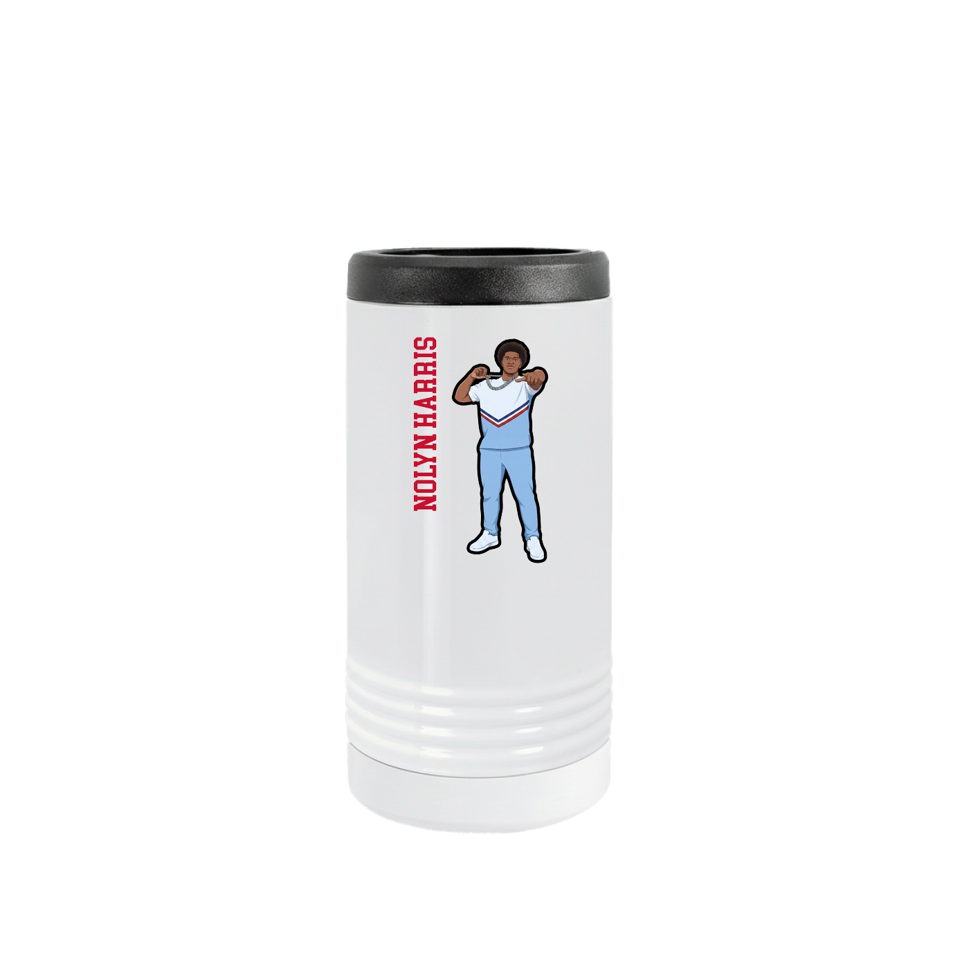 Slim Beverage Holder — Name Vertical in White