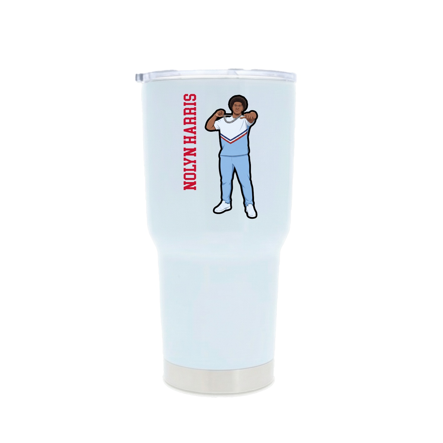 30oz Stainless Steel Tumbler — Name Vertical in White