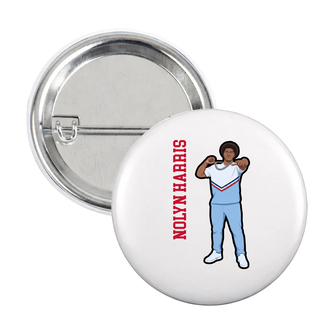 Game Day Button — Name Vertical in White