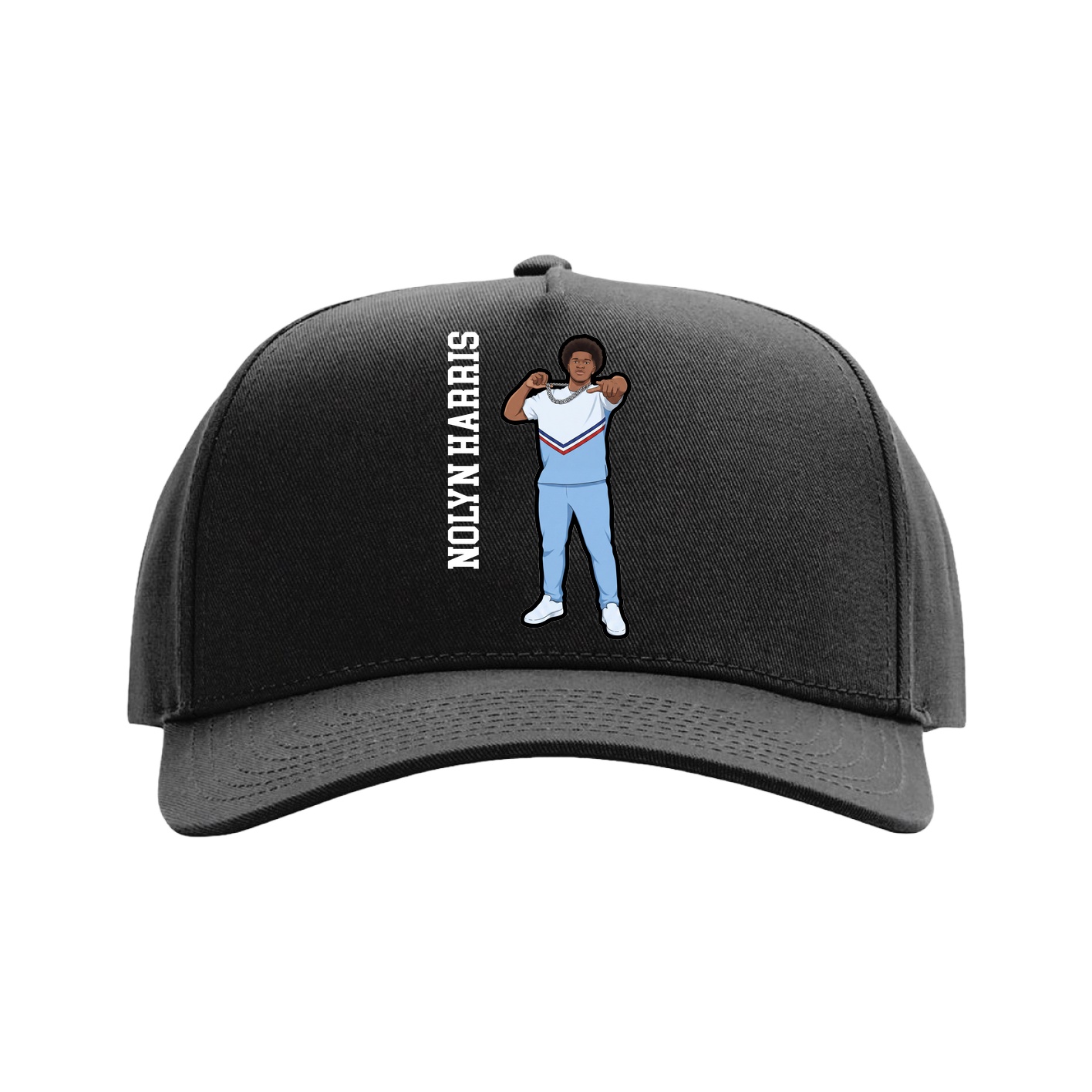 Full Fabric Five-Panel Champ Cap — Name Vertical in Black
