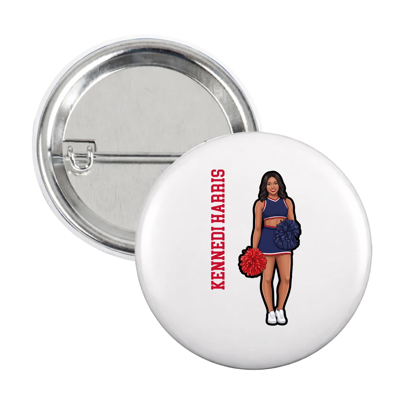 Game Day Button — Name Vertical in White