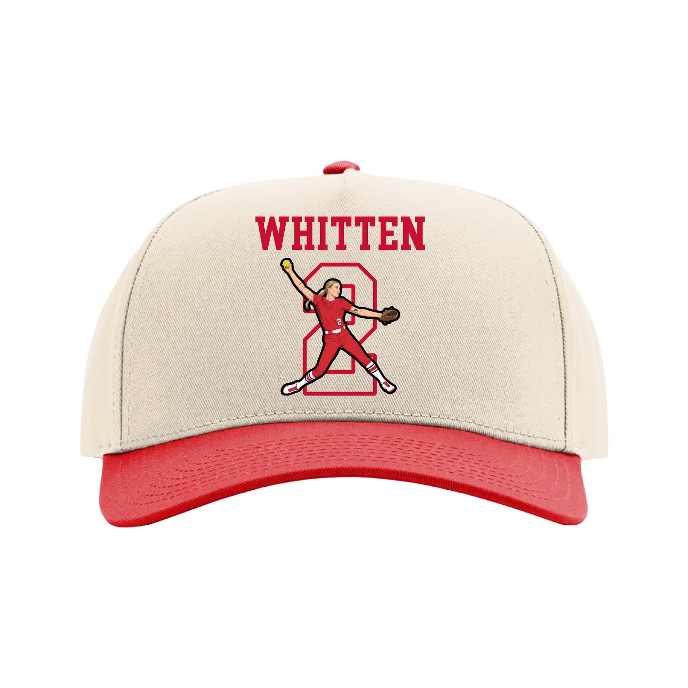 Full Fabric Five-Panel Champ Cap — Shirsey in Cream/Red