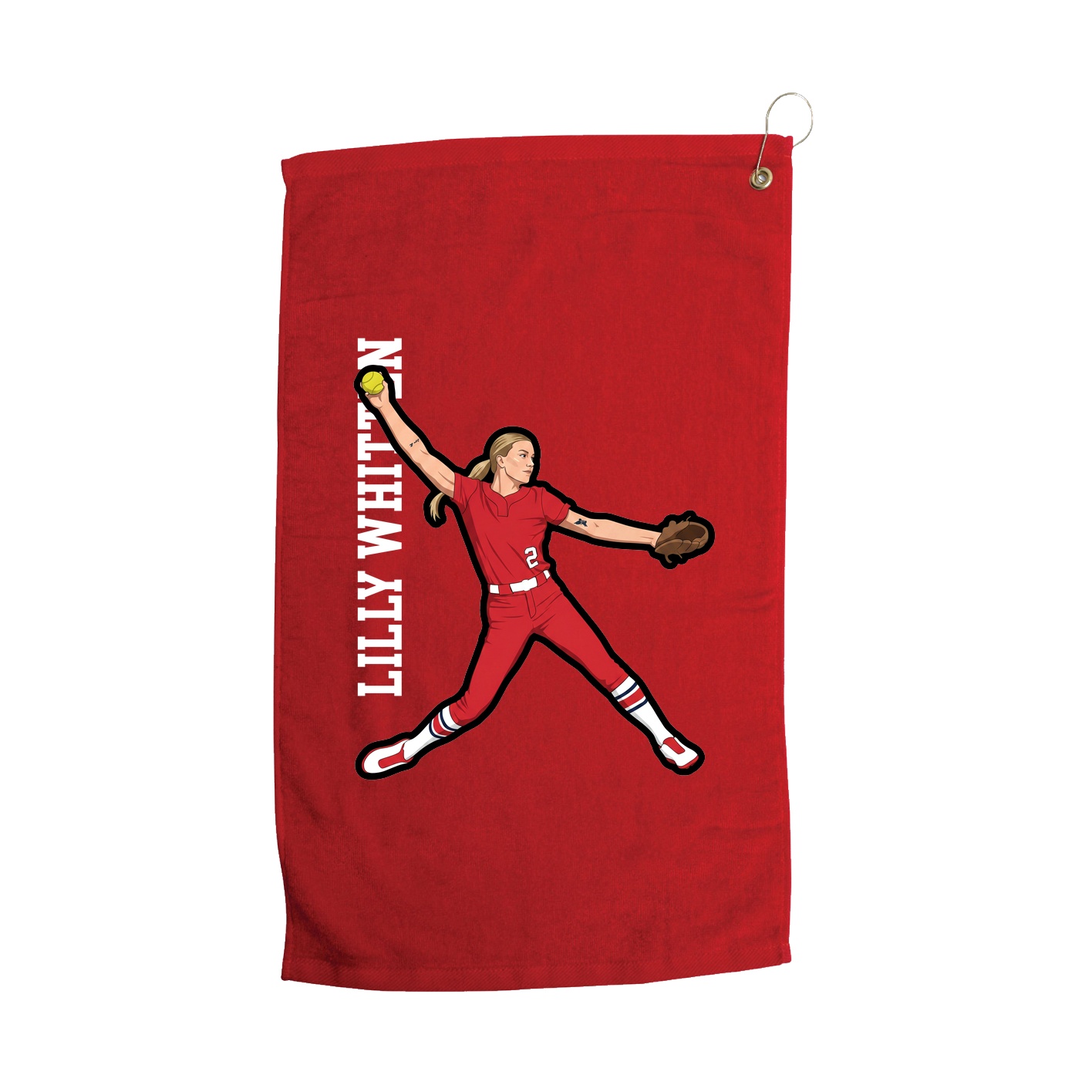 Golf Towel — Name Vertical in Red