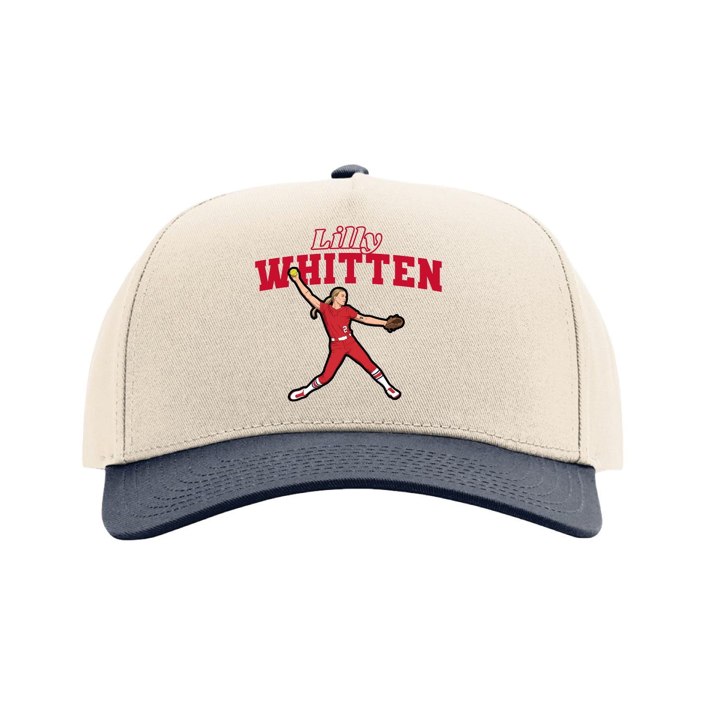 Full Fabric Five-Panel Champ Cap — Name Arch in Cream/Navy