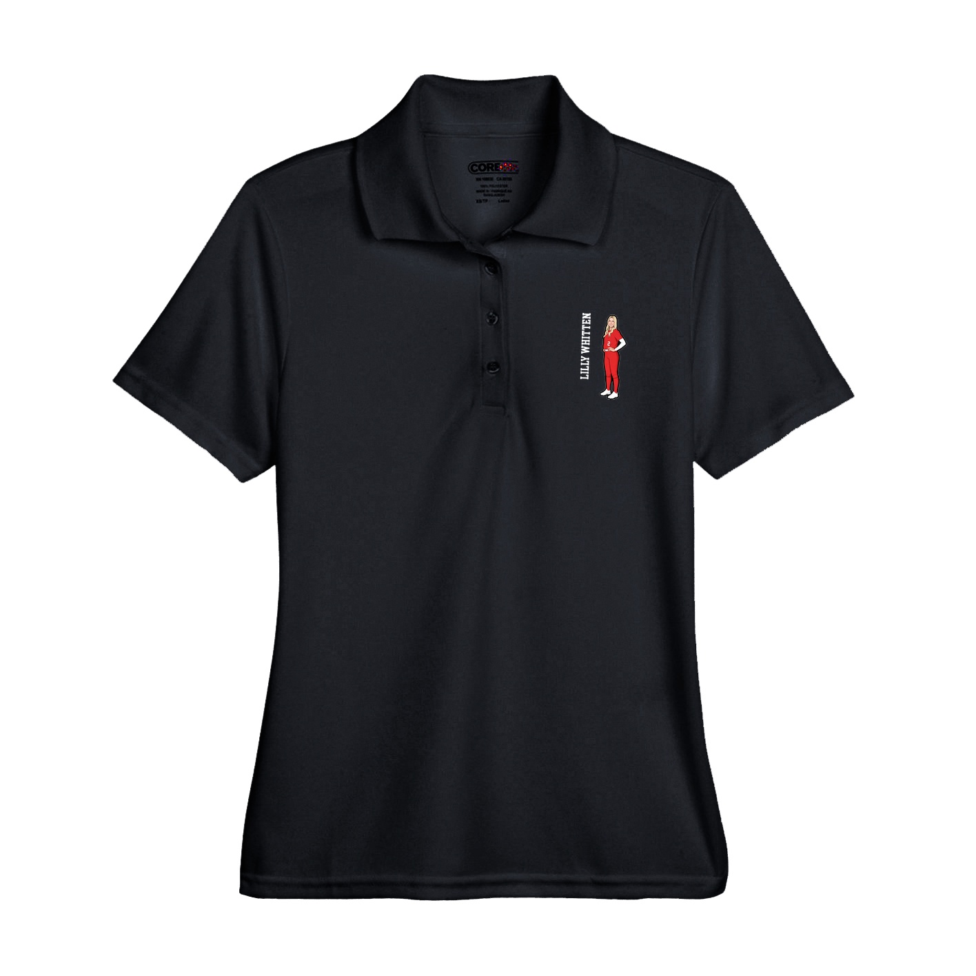 Womens Performance Polo — Name Vertical in Black