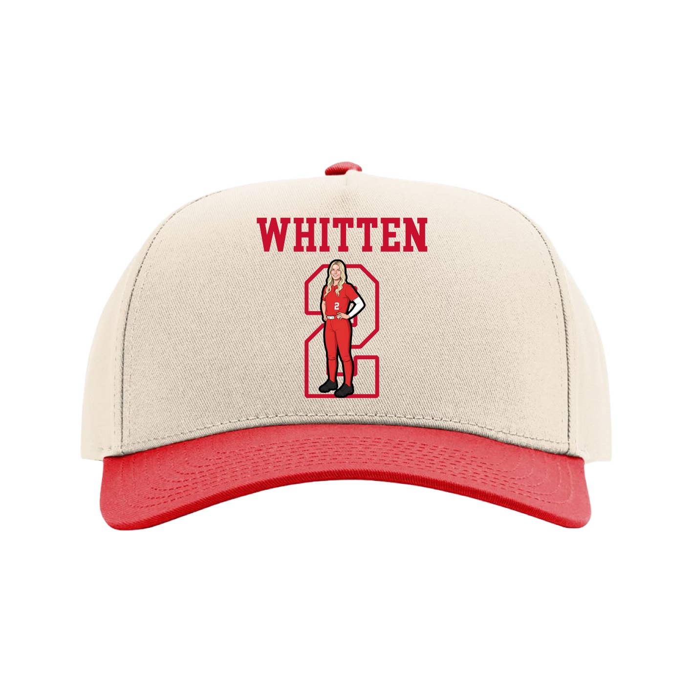 Full Fabric Five-Panel Champ Cap — Shirsey in Cream/Red