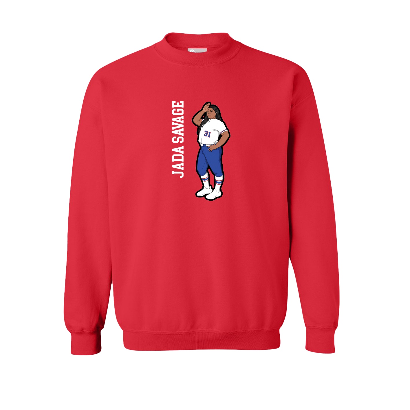 Fleece Crew — Name Vertical in Red