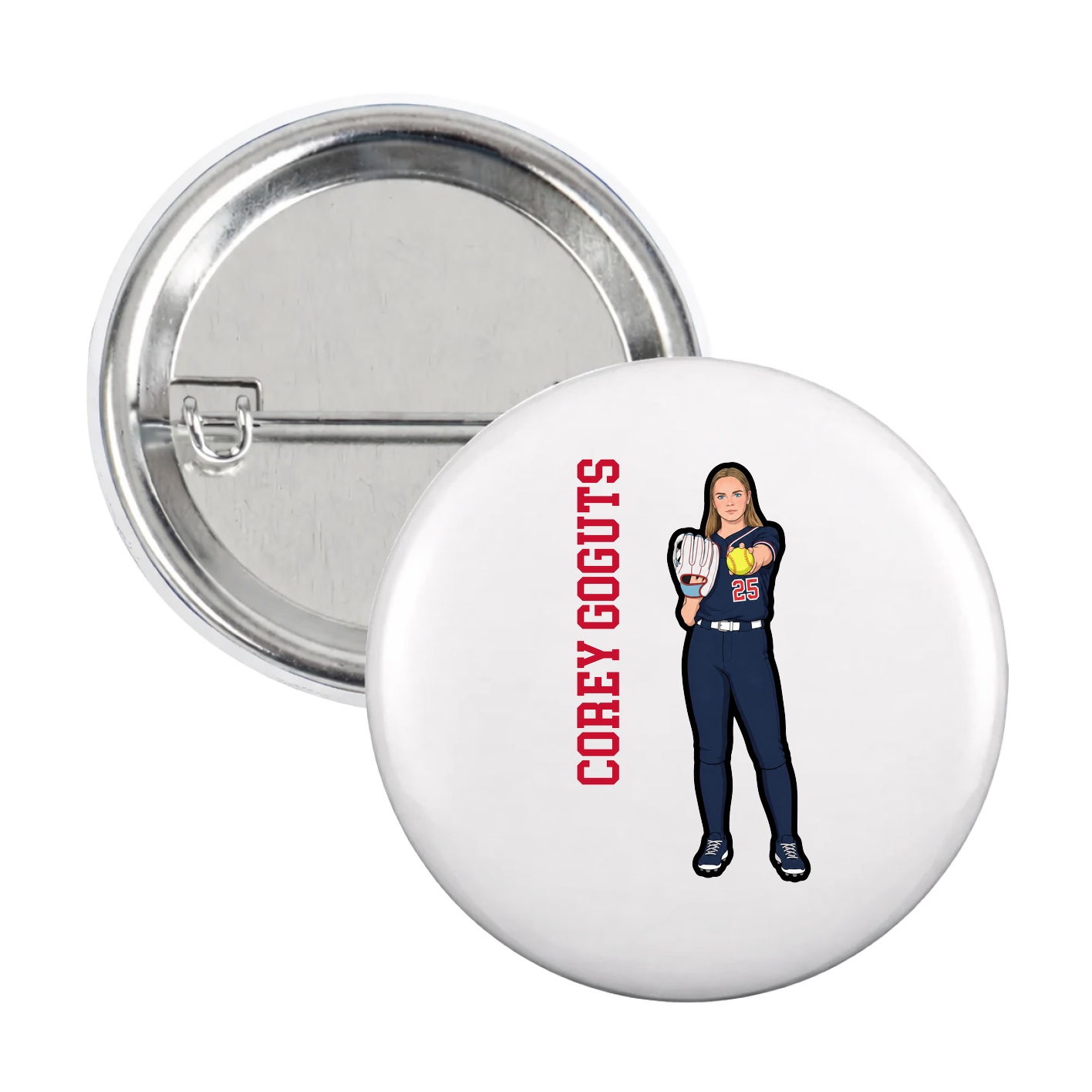Game Day Button — Name Vertical in White