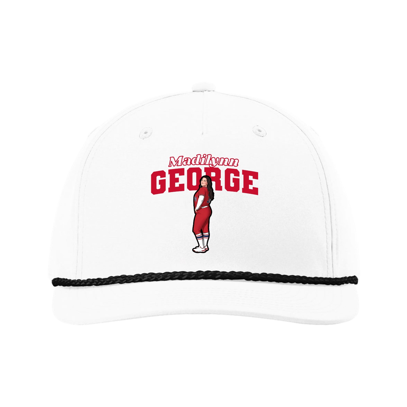 Five-Panel Classic Rope Cap — Name Arch in White