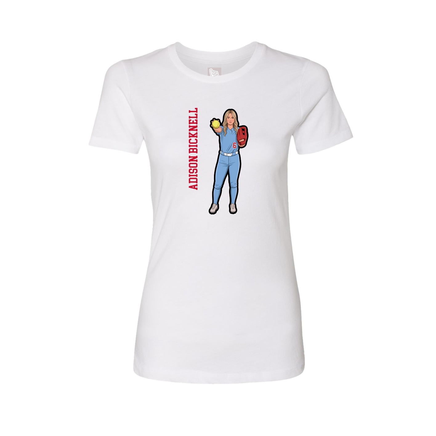 Fitted Women's Tee — Name Vertical in White