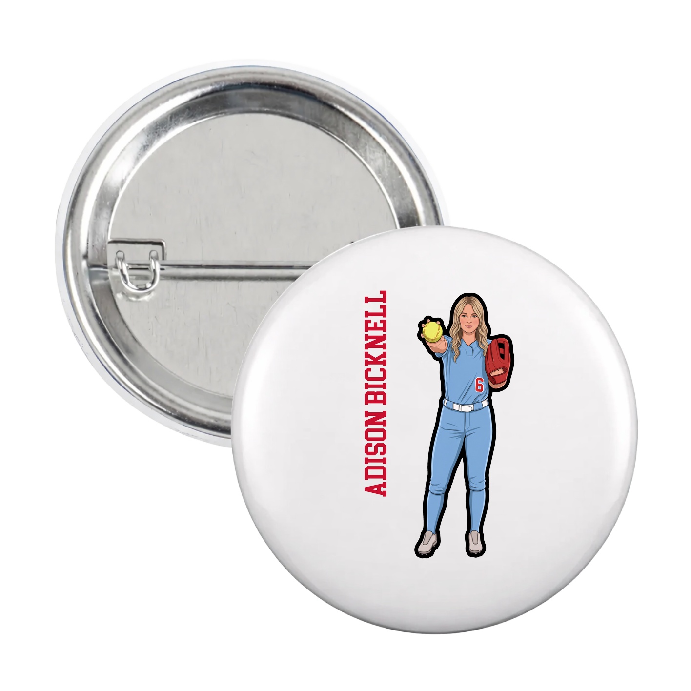 Game Day Button — Name Vertical in White