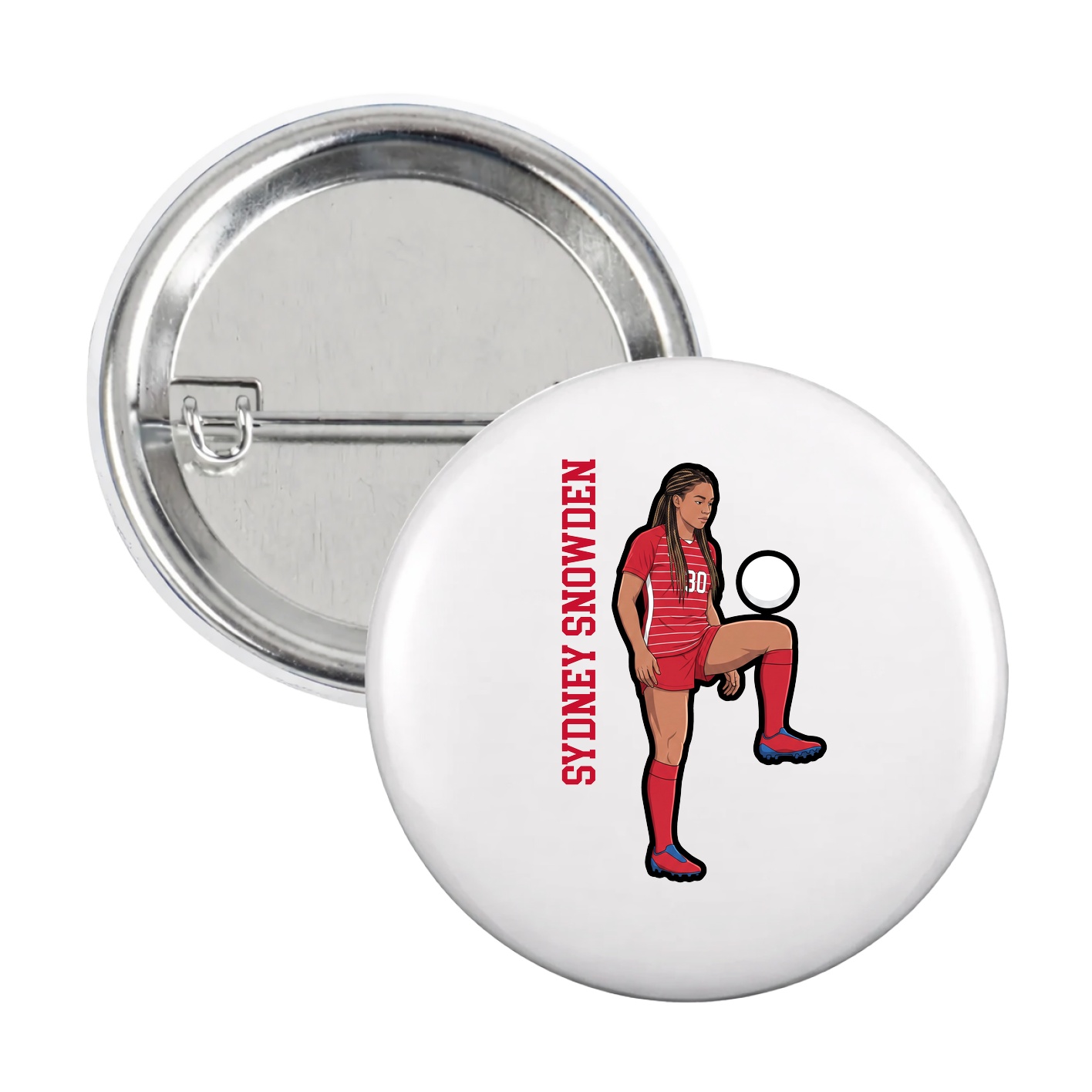 Game Day Button — Name Vertical in White