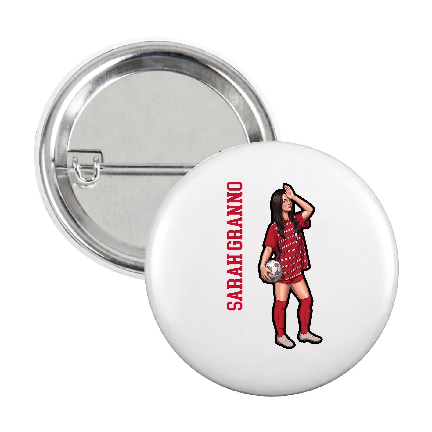Game Day Button — Name Vertical in White