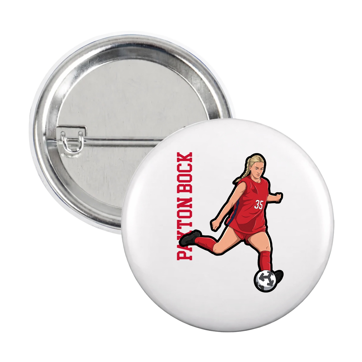 Game Day Button — Name Vertical in White