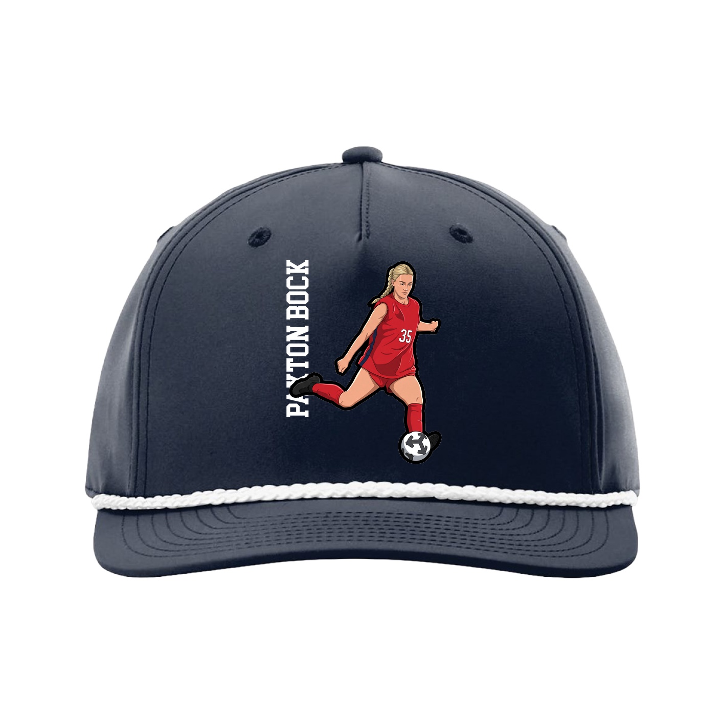 Five-Panel Classic Rope Cap — Name Vertical in Navy