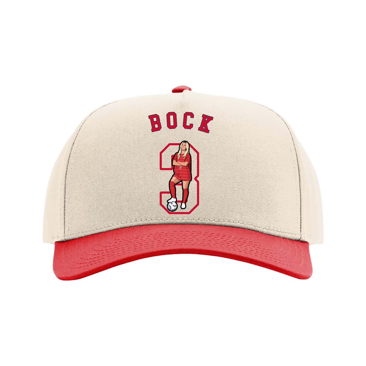 Full Fabric Five-Panel Champ Cap — Shirsey Arch in Cream/Red