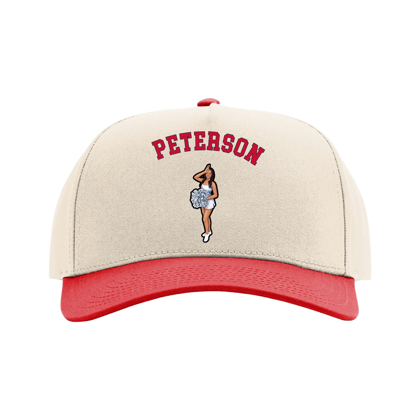 Full Fabric Five-Panel Champ Cap — Shirsey Arch in Cream/Red