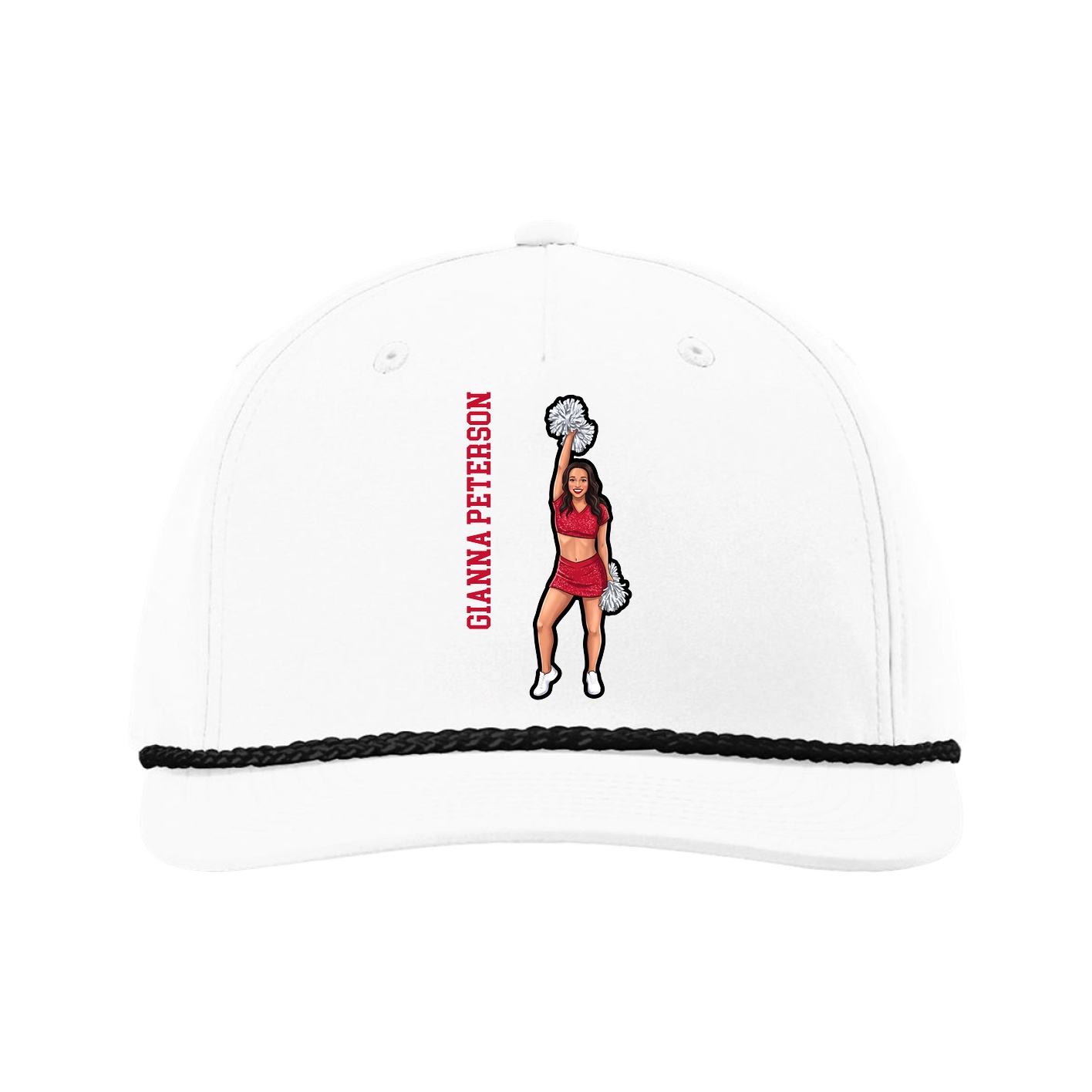 Five-Panel Classic Rope Cap — Name Vertical in White