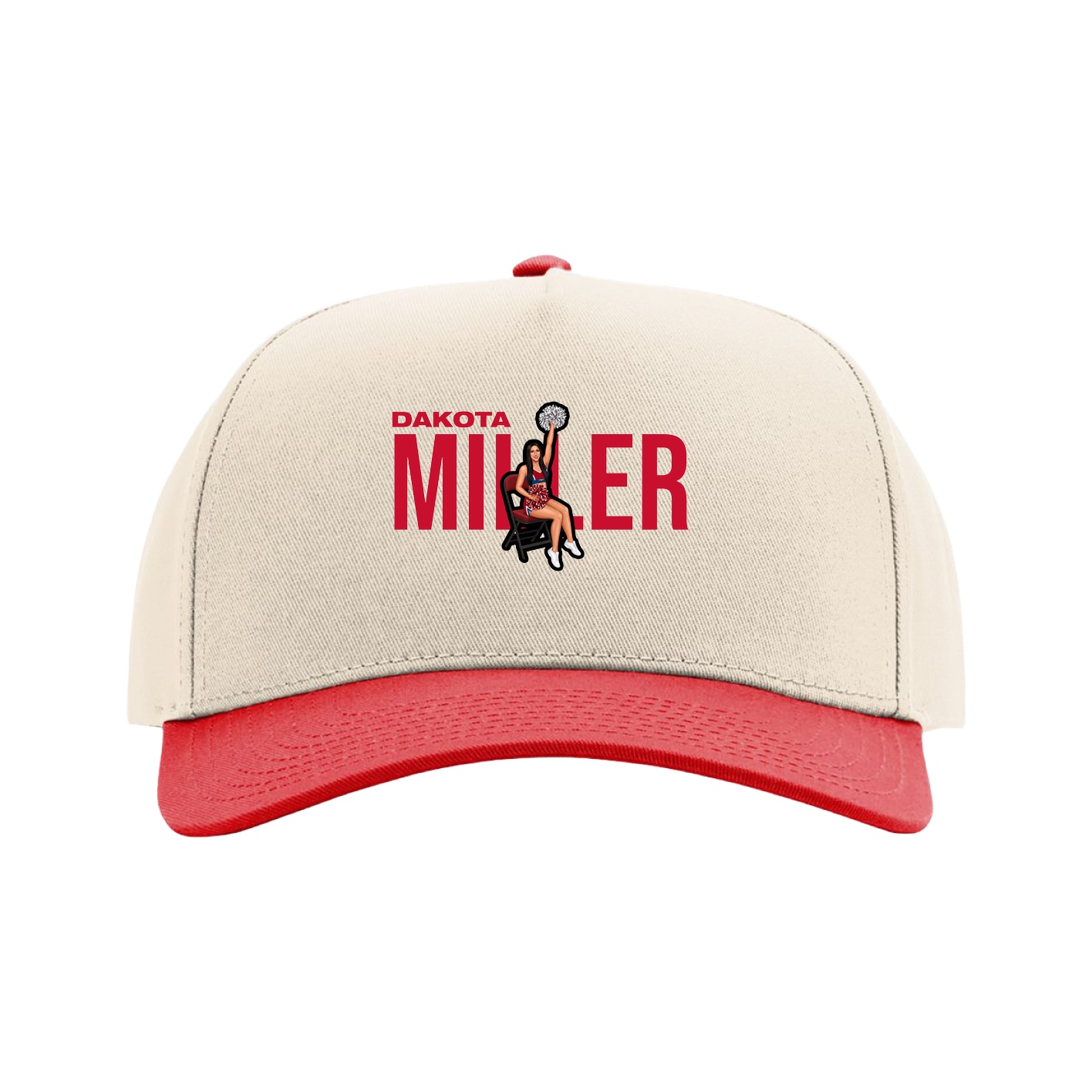 Full Fabric Five-Panel Champ Cap — Player Name in Cream/Red