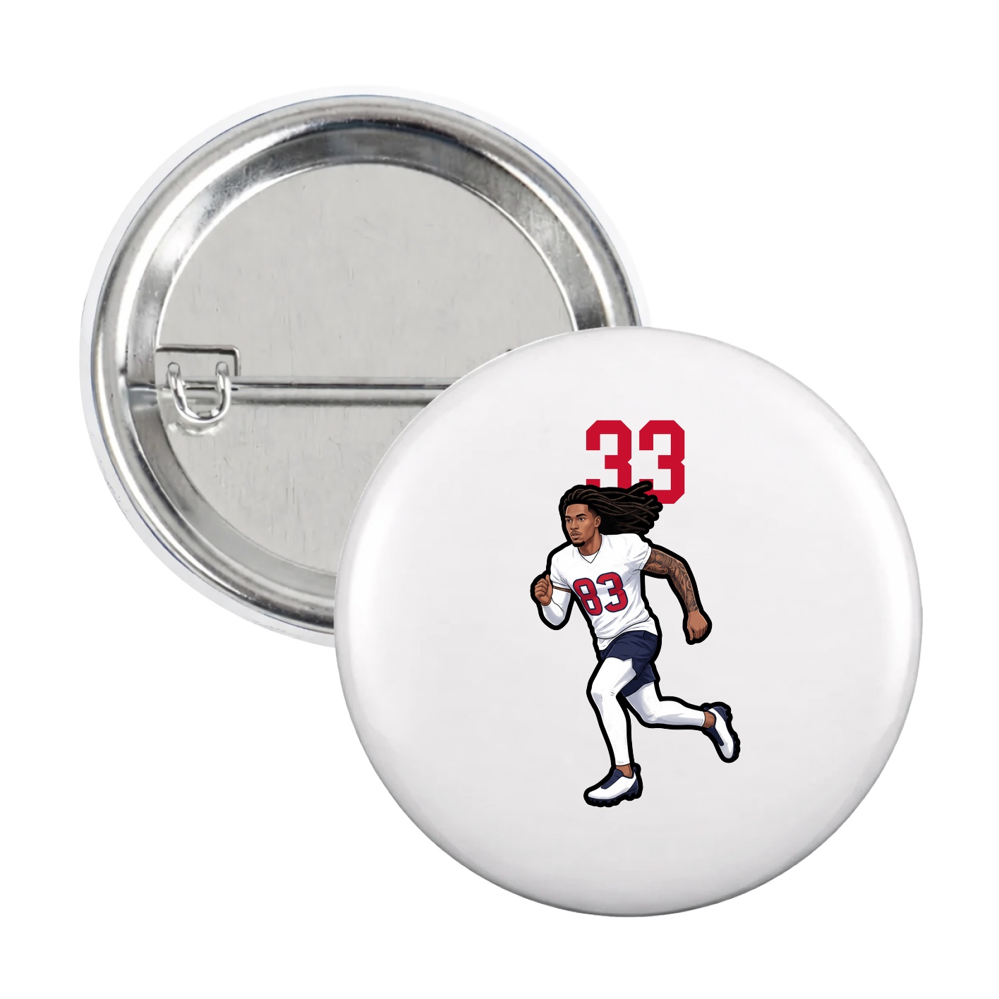Game Day Button — Number Top in White